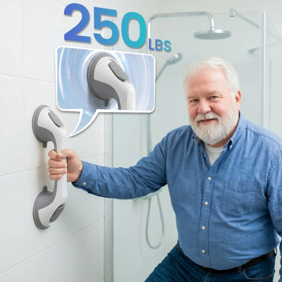 Suction Shower Grab Bar, No Drill Bathroom Safety Handrail, 250 Lbs Heavy Duty Suction Cup Bath Handle for Bathtub Toilet, Anti-Slip Portable Shower Assist Bar