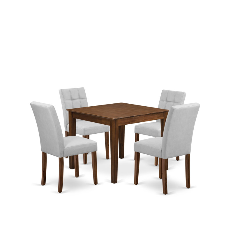 L'ensemble de table de salle à manger 5 pièces comprend une table de salle à manger de style Mid-Century et 4 chaises de salle à manger en tissu de polyester gris clair, noyer antique