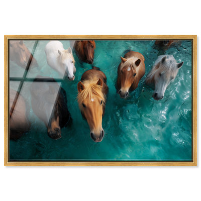 «Herd in the Deep I», reproduction d'art acrylique encadrée par Notoriart, cadre doré, 30 x 20