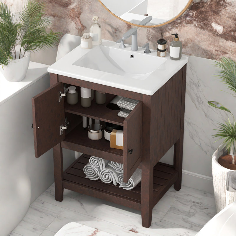Meuble-lavabo 24 po avec lavabo, Brun