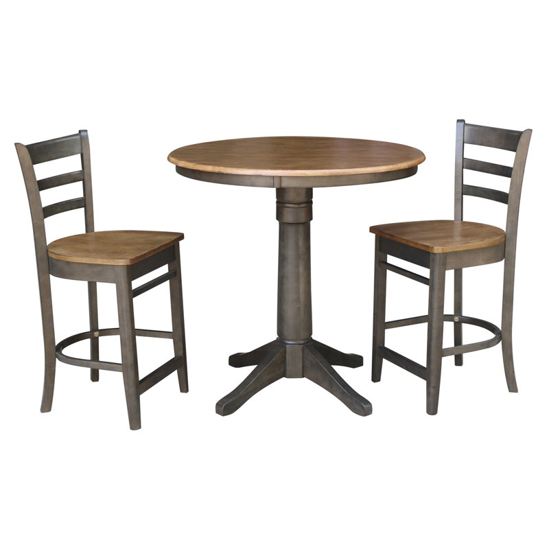 Hickory & Stone 36" Round Solid Wood Counter Height Dining Set with 2 Stools