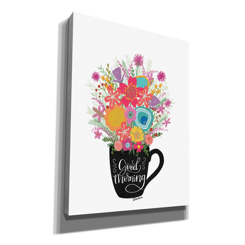«Good Morning Coffee Floral» par L. Larson, art mural sur toile, H 54 po x l 40 po x P 1,5 po