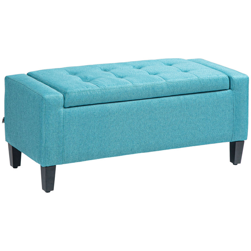 Repose-pieds de rangement rectangulaire capitonné de 36,25 po Atzel, repose-pieds de rangement, banc de rangement rembourré en lin avec plateau relevable et capitonné