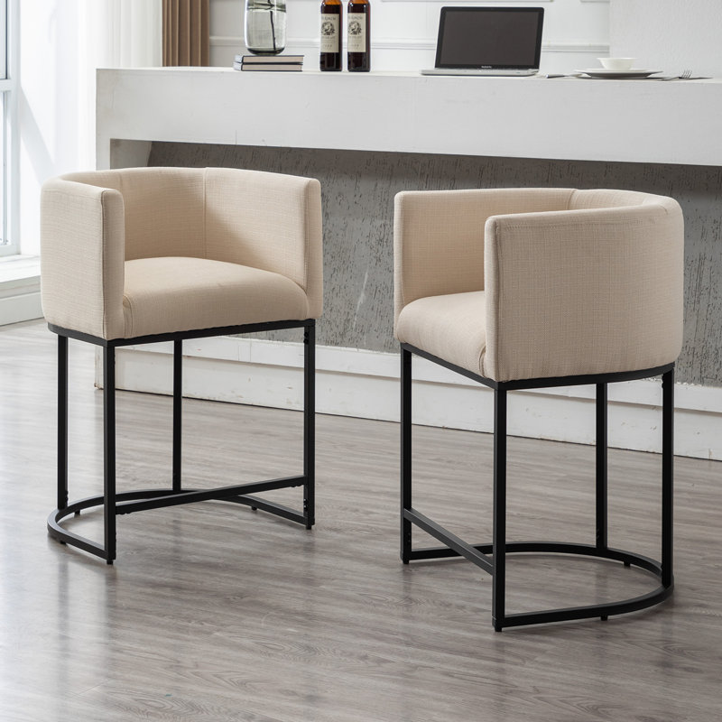 Tabourets de bar Shalon, Lin beige / cadre noir, Tabouret de bar (siège d'une hauteur de 24 po)