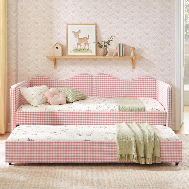 Lit de jour avec lit gigogne escamotable, Lit simple, Rose