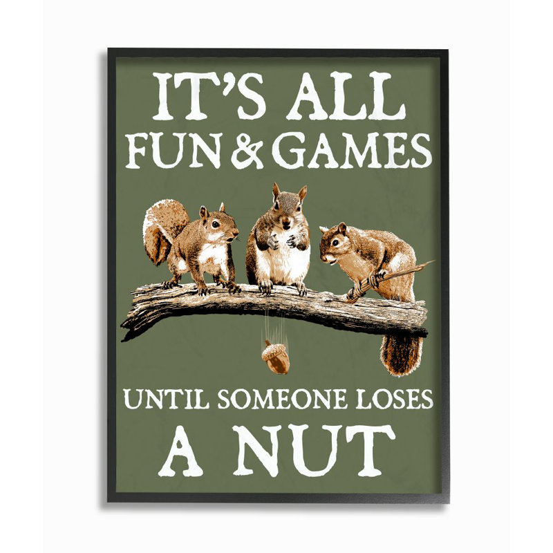 " Loses A Nut Funny Squirrel Animal Word Design " by RetroRocket, Black Framed, 14" H x 11" W x 1.5" D