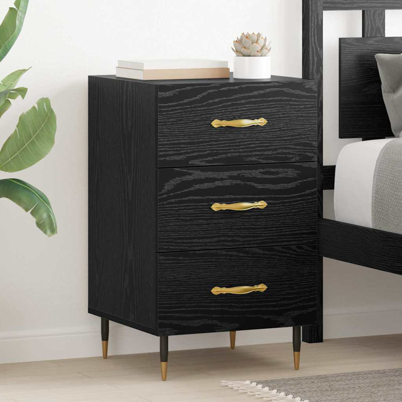 40cm W Manufactured Wood Bedside Table, Black Oak