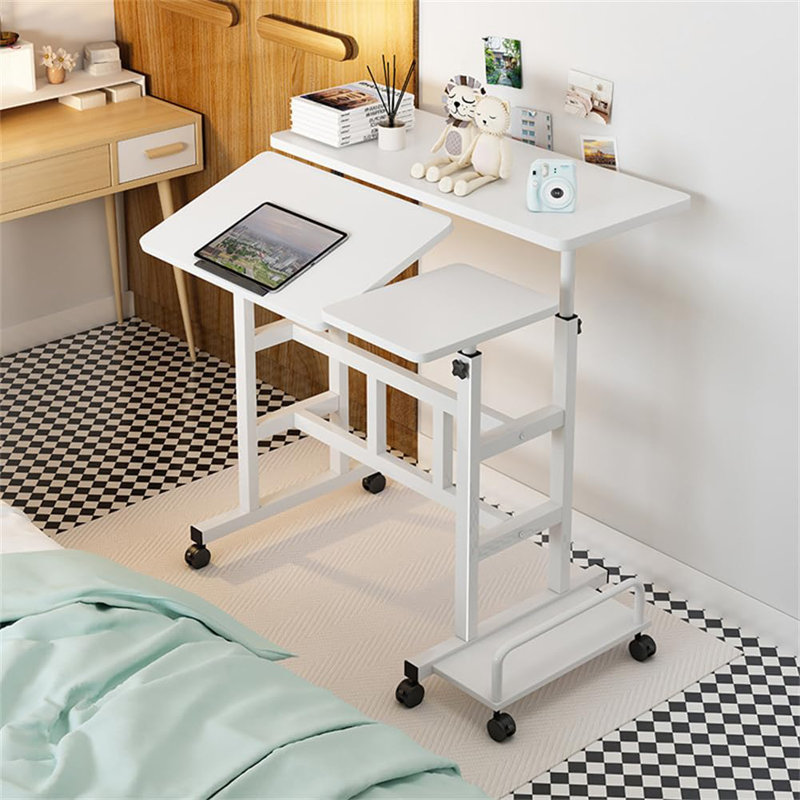 Adjustable Height Standing Desk with Wheels – Portable Ergonomic Rolling Workstation for Home Office or Small Spaces, Large Desktop, Device Organizer, Lockable Casters – Light Walnut