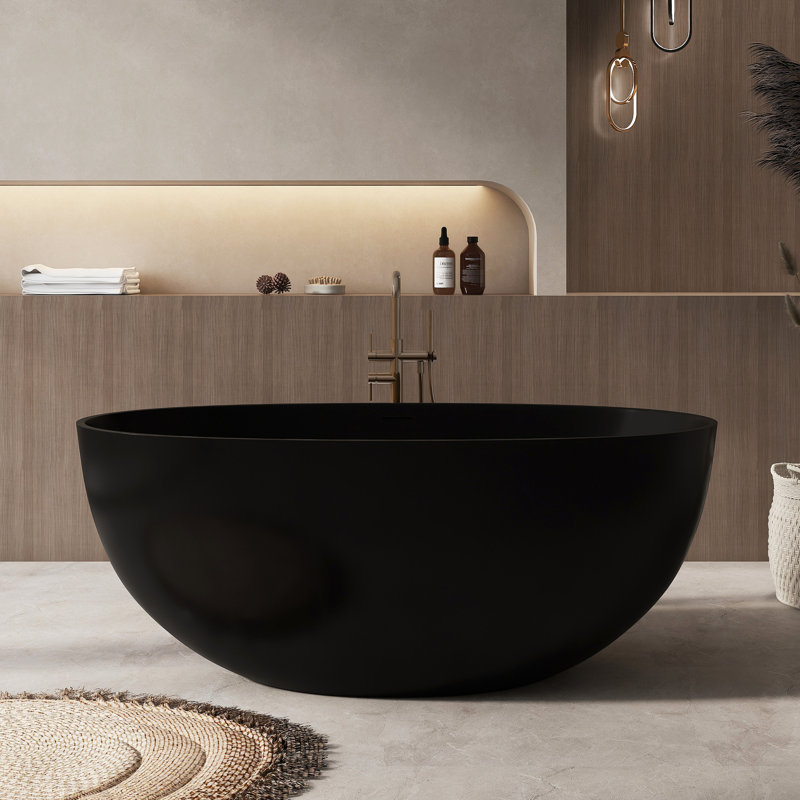 Baignoires de trempage profondes à surface solide 55 po x 30 po Fslefay, Noir mat