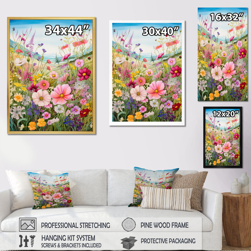 Célébration de fleurs sauvages printanières sur toile, Cadre simple noir, H 32 po x l 24 po x P 1 po