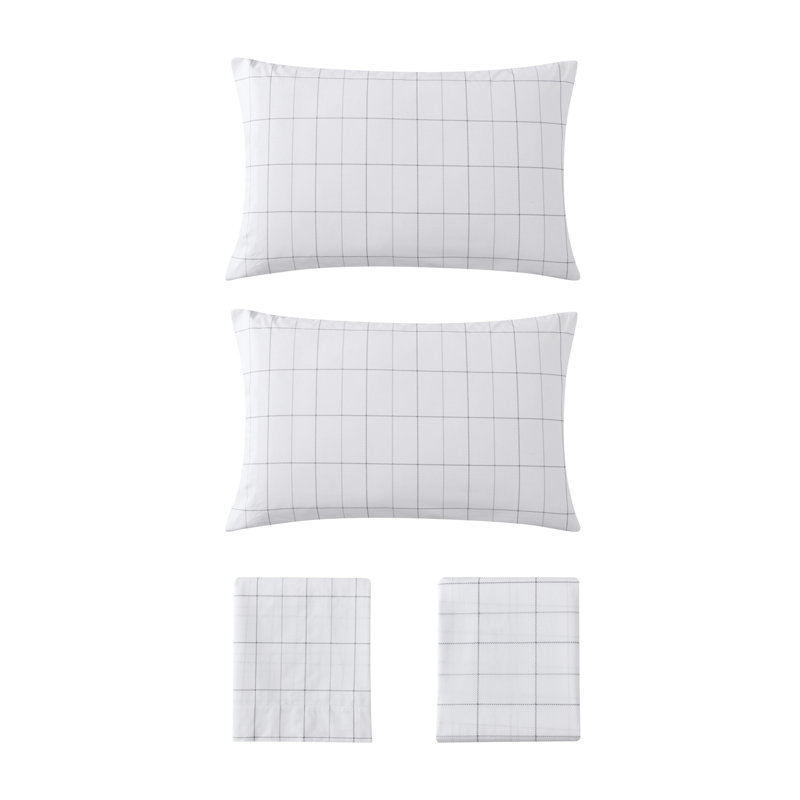 Ensemble de draps en percale de coton Shasta Lake , Ensemble de draps pour lit simple avec 1 taie d'or, Plaid du Nord