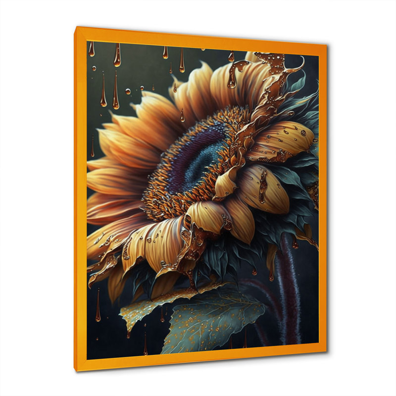 Tournesol réaliste - art mural grand tournesol, Cadre photo doré, H 32 po x l 16 po x P 1 po