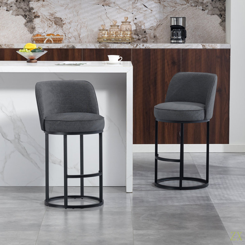 Ensemble de 2 tabourets de bar à hauteur de comptoir, tabourets de bar moderne avec dossier, tabourets de bar rembourrés en tissu de lin pour îlot de cuisine