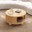 Round Fluted Coffee Table with Hidden Storage and Sliding Door