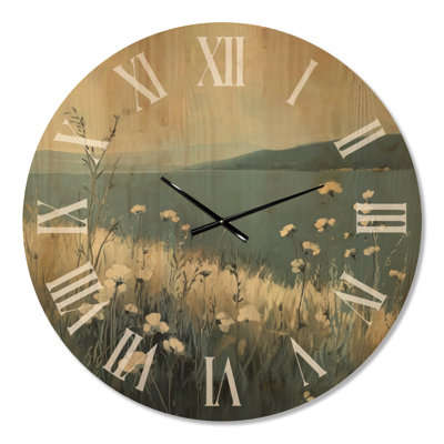 Misty Blue Wildflower Meadow II - Cottage Wood Wall Clock