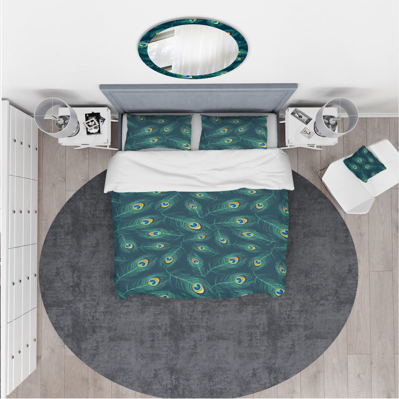 Peacock Feather Pattern Bohemian Microfiber Duvet Cover Set