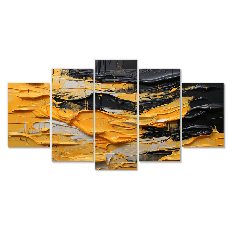 «Bold Mustard Yellow Tranquility - Abstract», ensemble de 5 décorations murales abstraites, H 32 po x l 60 po