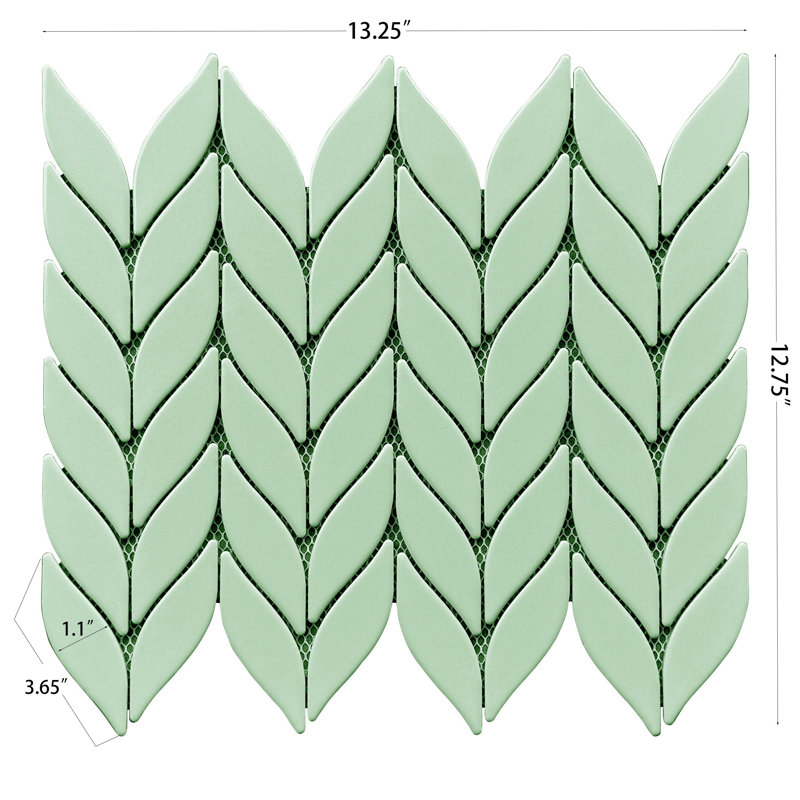 Petal/Leaf Matte Porcelain Mosaic Tile –  Wall & Floor Use, Green