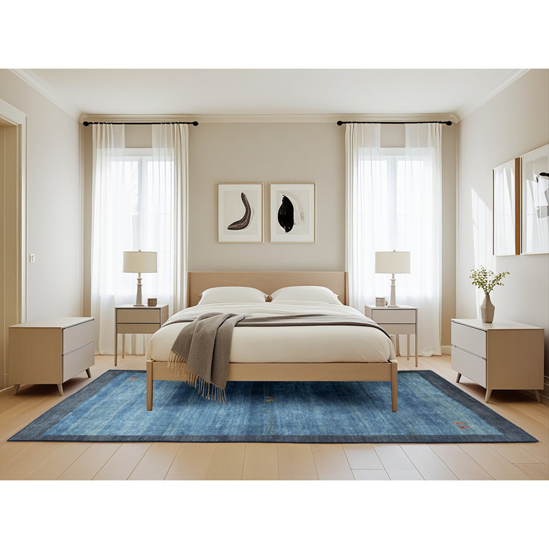 Tapis contemporain bleu / gris, Rectangle 5 pi x 8 pi