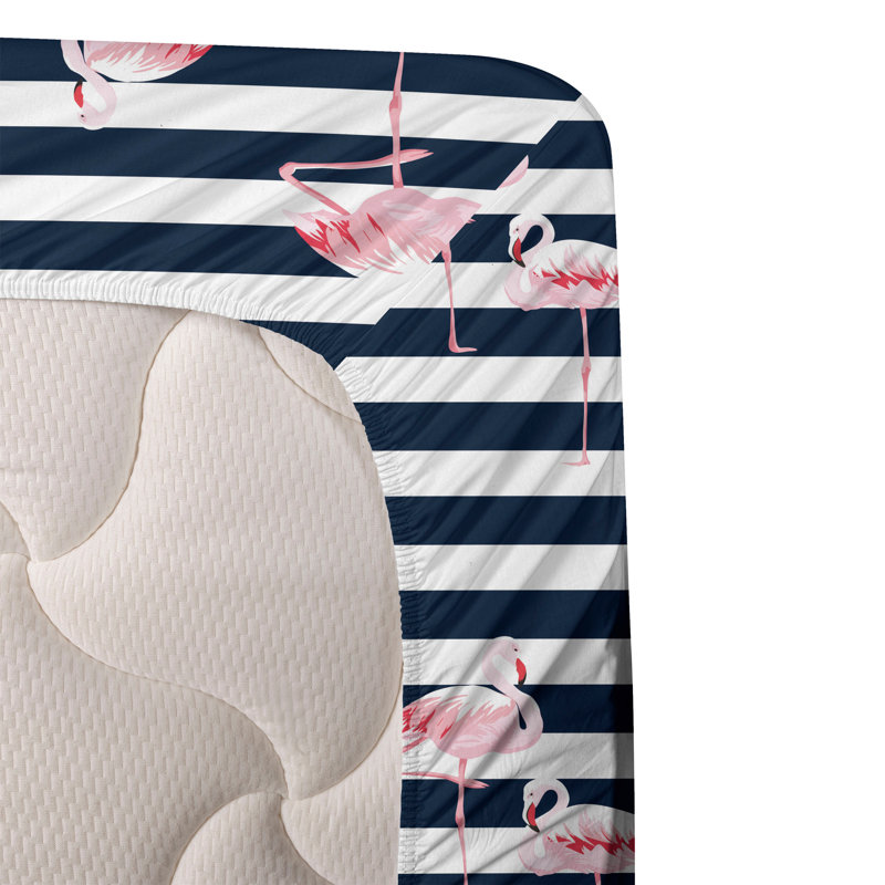 Ambesonne Flamingo Sheet Set Exotic Bird Illustration Indigo Pale Pink and White, Full Sheet Set with 2 Pillowcases