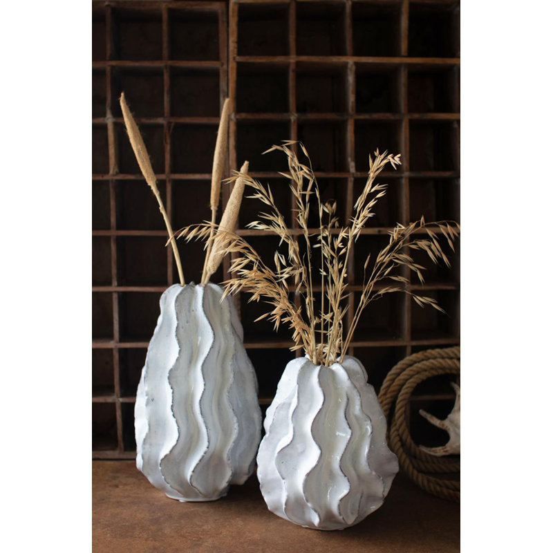 Vase en céramique à volants H 10,5 po - Petit vase décoratif blanc, H 10,5 po x l 8,5 po x P 8,75 po