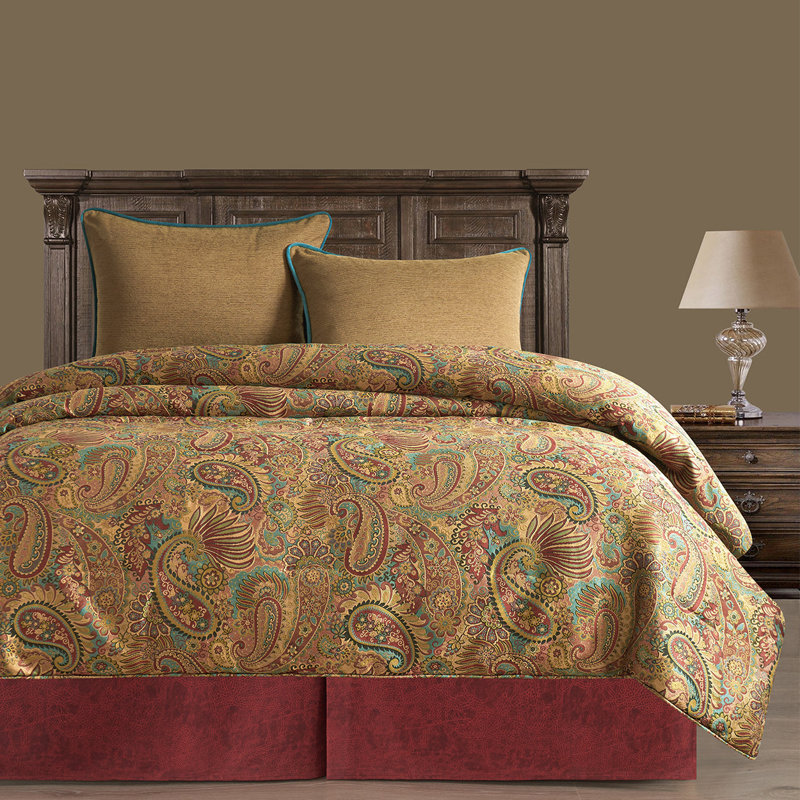 San Angelo Brown/Red/Blue Paisley Western Rustic Comforter Set, Full Comforter + 2 Standard Shams + 1 Bed Skirt