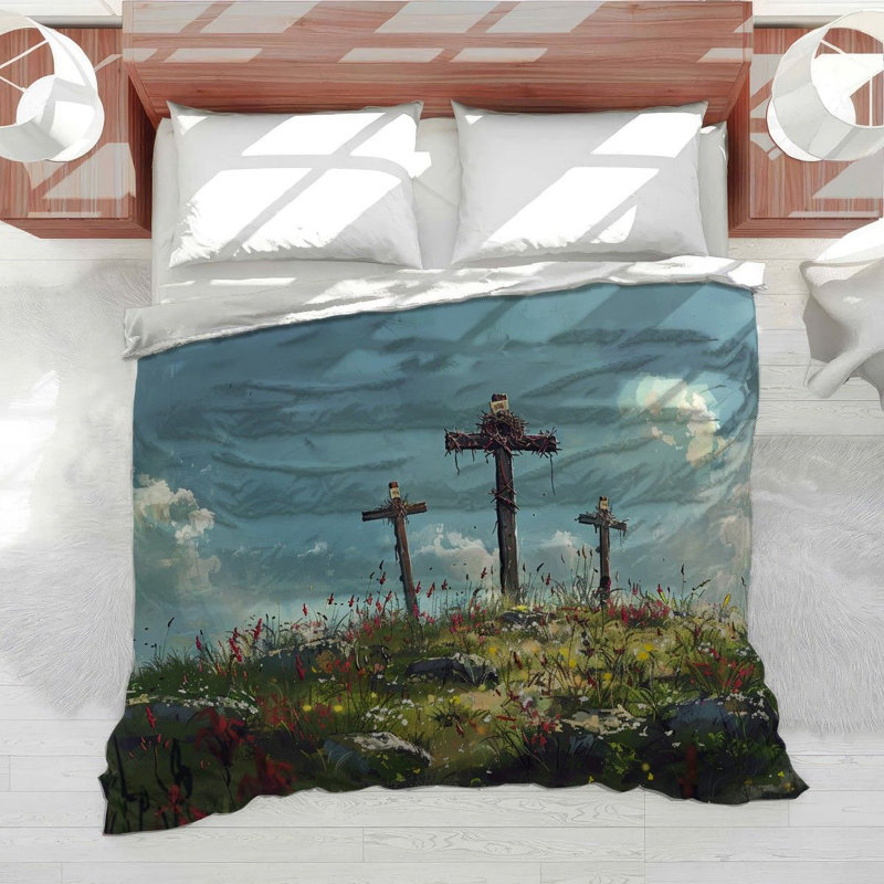 Crucifixion Religious Cotton Blend Comforter, King Comforter