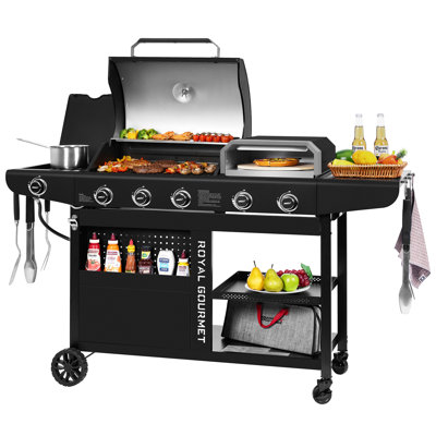 Royal Gourmet Premium Gas Grill and Pizza Oven Combo, with Side Burner, Silver & Black