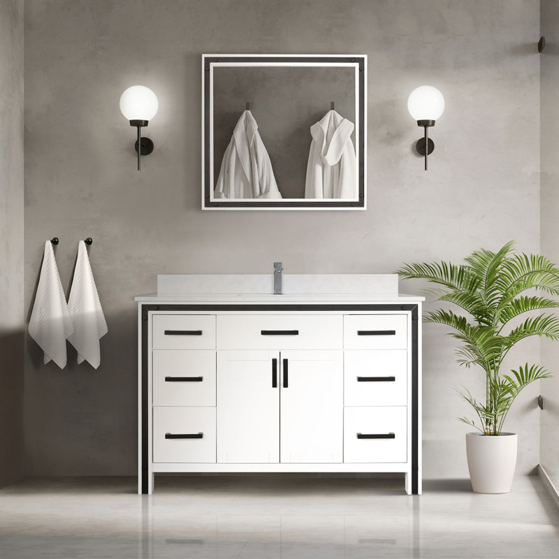 Ensemble de meuble-lavabo simple avec comptoir en quartz et robinet
