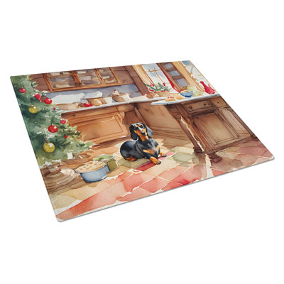 Dachshund Christmas Cookies Glass Cutting Board