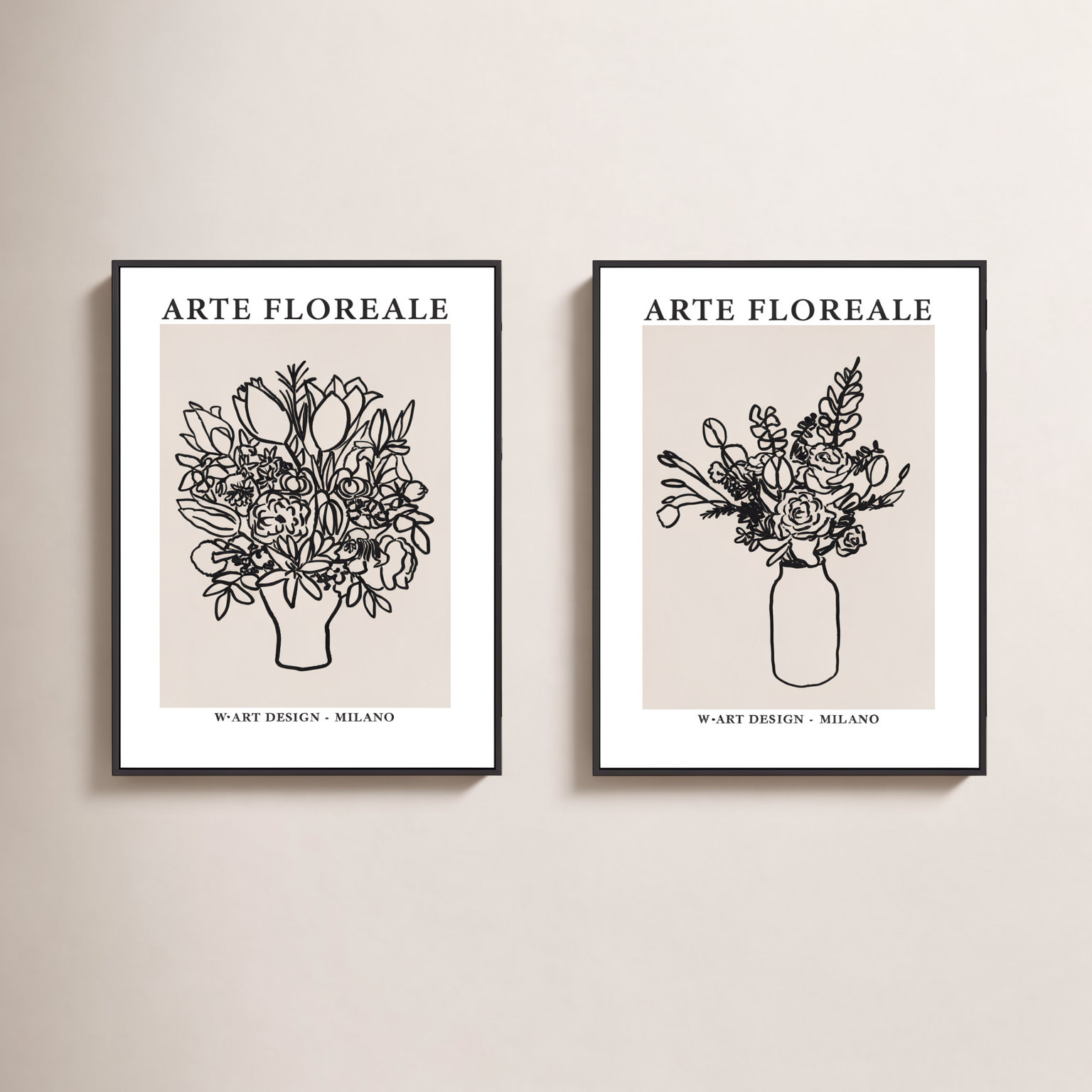 Arte Floreale 2-Piece Wall Art Set, Black Canvas Framed, 38" H x 26.5" W