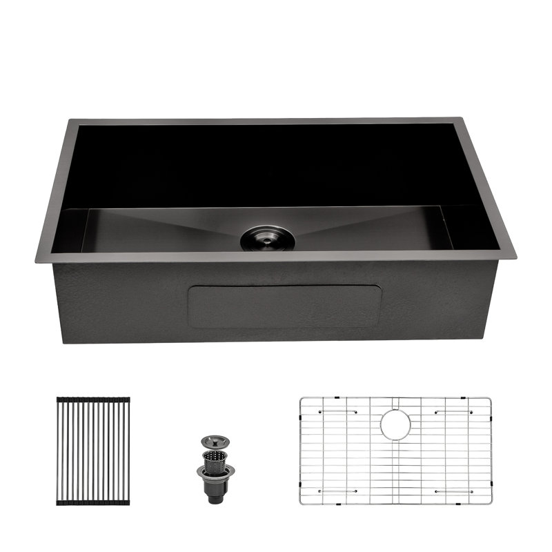 Single Bowl Stainless Steel Kitchen Sink, 18, Gunmetal Black, 9" H x 19" W x 32" L