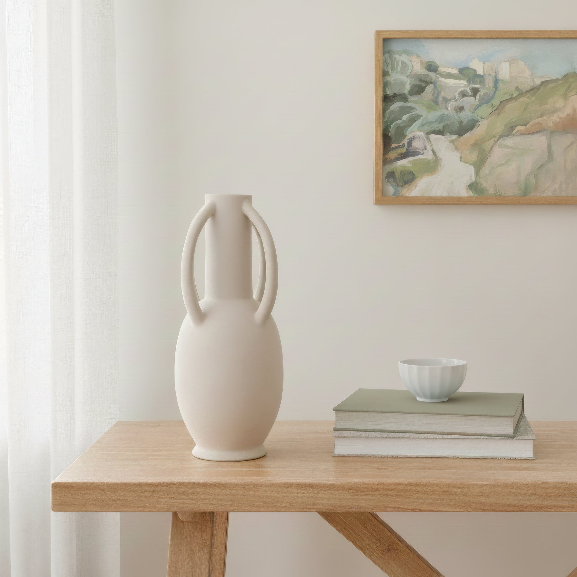 Calista Ceramic Table Vase, Cream, 13.95" H x 13.95" W x 13.95" D
