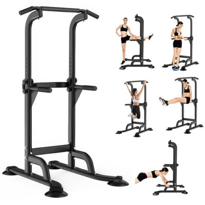Free Standing Pull Up & Dip Station Adjustable Height 300LBS Capacity Multi-Function Home Gym Strength Training Equipment