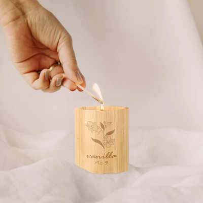 Bamboo Jar Wood Wick Candle With Crackling Sound, Vanilla Scent, 100% Soy Wax