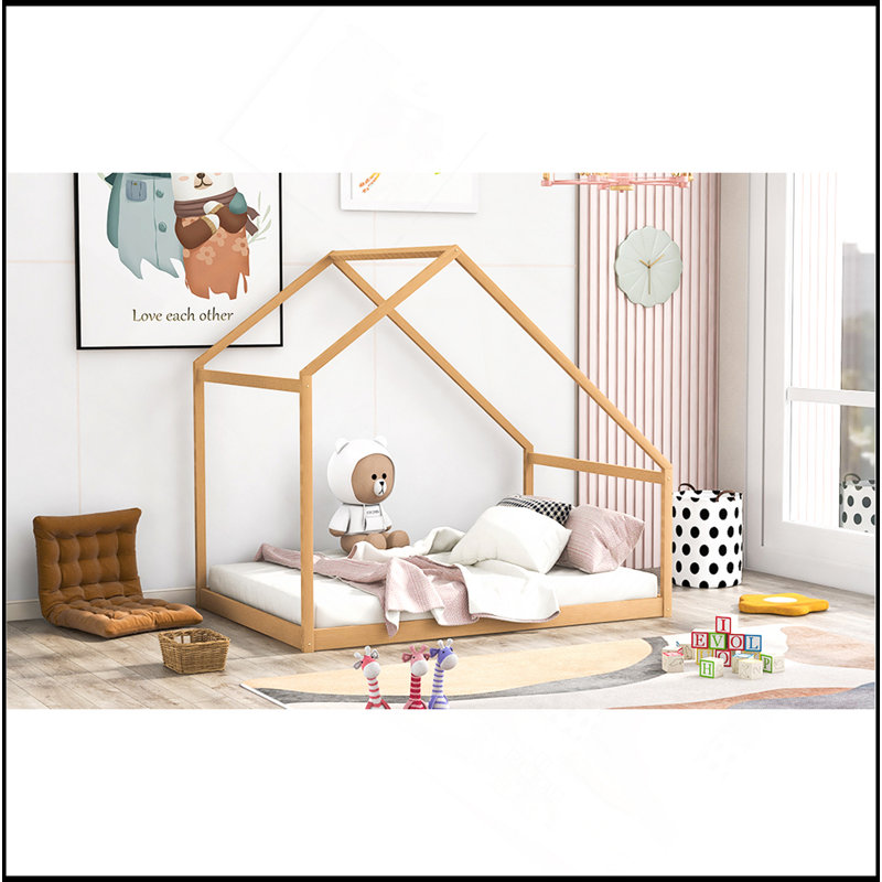 Lit maison en bois, Naturel, Lit double
