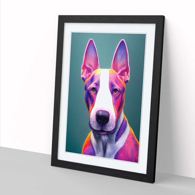 Neetu English Bull Terrier Neon - Picture Frame Print, 64cm H x 46cm W x 2cm D, Black