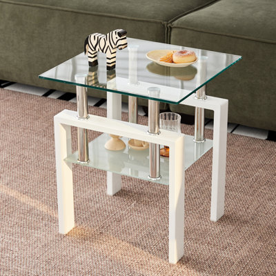 Living Room Storage Solution, Tempered Glass 2 Side Table With Storage, Sophistication