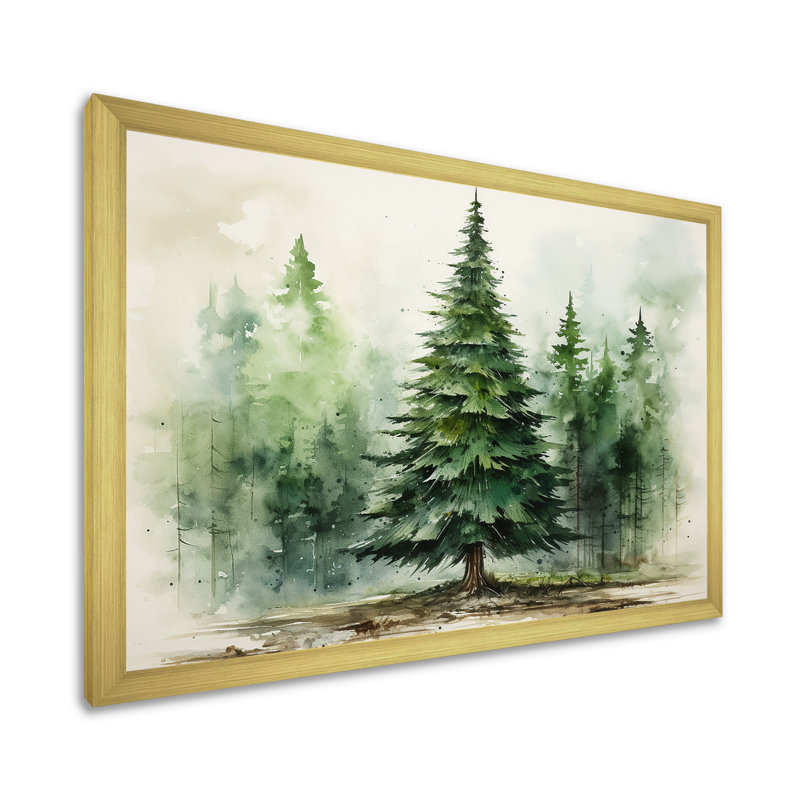 Minimalisme, pin, forêt I - pin, art mural, H 12 po x l 20 po x P 1 po, Cadre doré à coins fermés
