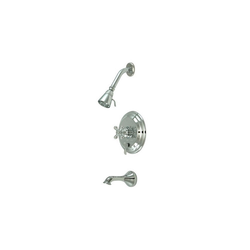 Heritage Pressure Balanced Dual Function Tub and Shower Faucet with Metal Cross Handles, Polished Chrome
