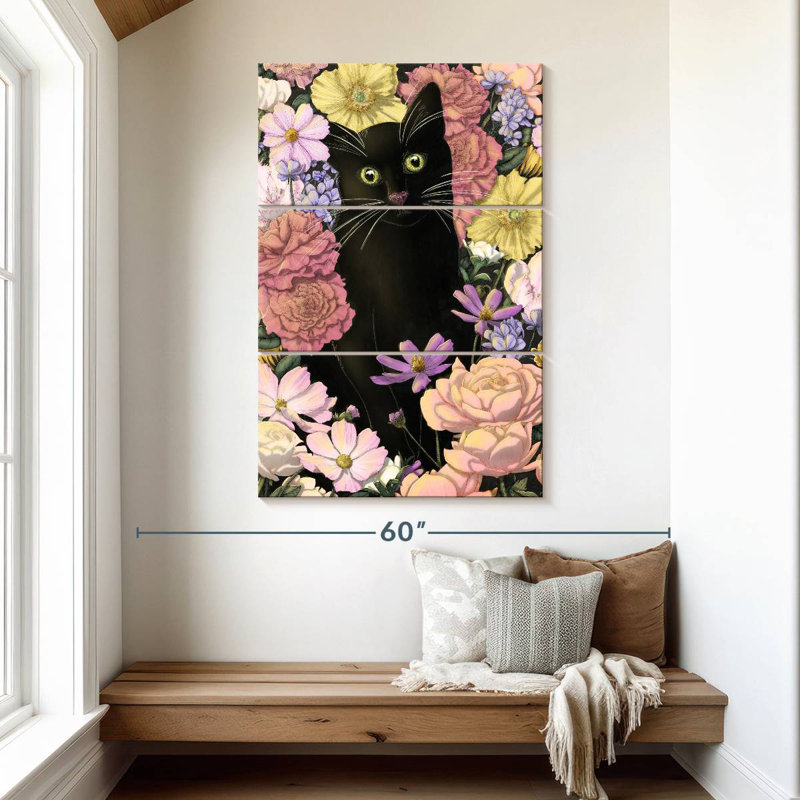Brampt Little Black Cat In A Colourful Garden, 50" H x 32" W