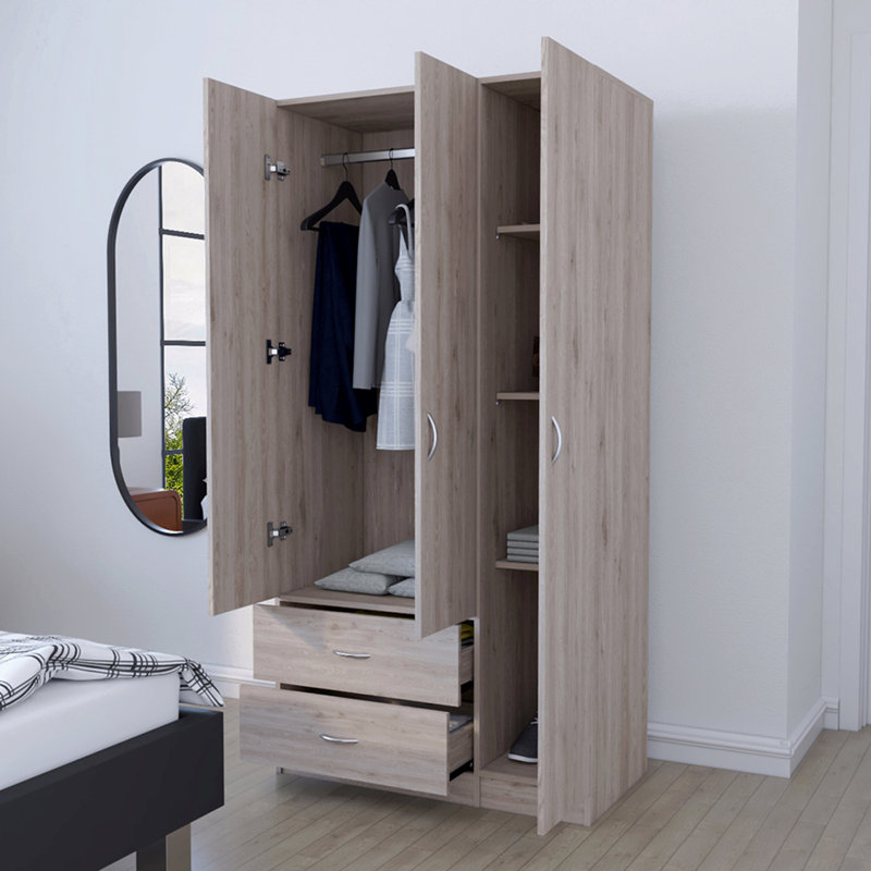 Armoire à trois portes, chambre à coucher, Gris clair