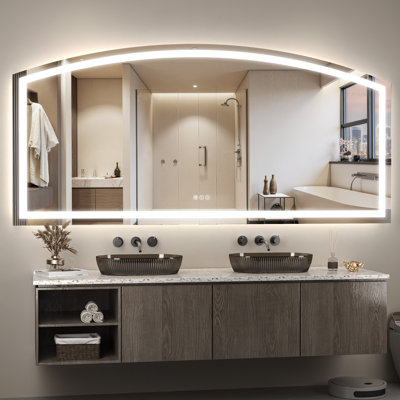 LED Bathroom Mirror with Lights Arched Vanity Mirror with Touch Sensor Lighted Mirror with Metal Frame Frontlit Anti-Fog Dimmable 3 Colors Temperature Shatterproof