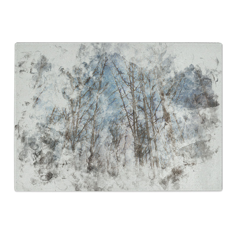 Tempered Glass Bare Trees at Twilight Watercolour Chopping Board, 20 cm x 28.5 cm