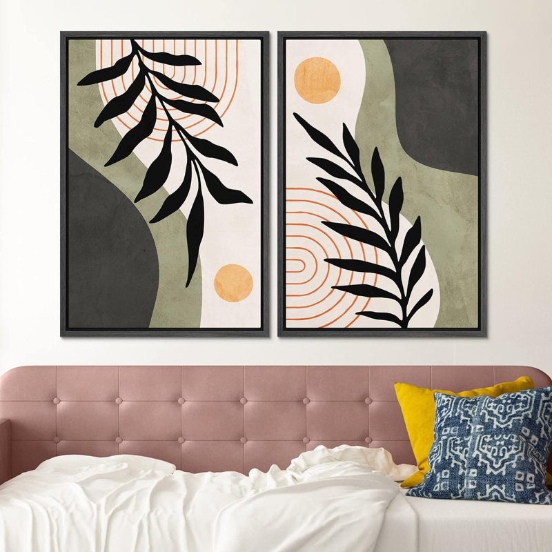 Mid-Century spirale anneau cercle forêt plante formes abstraites Art moderne décoration murale bohème 2 pièces, Noir