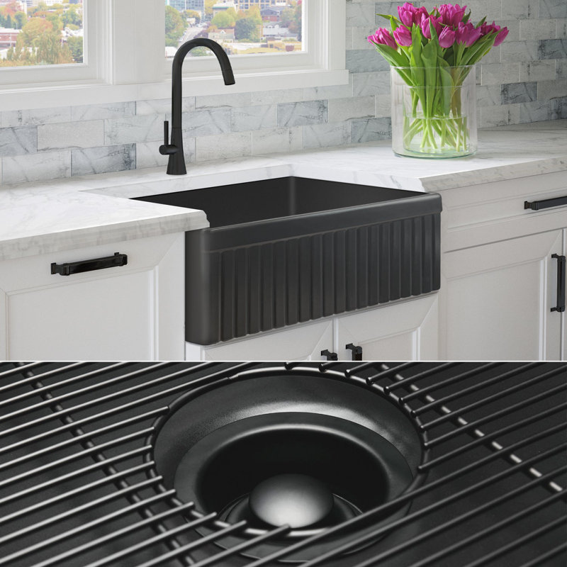 Luxury Solid Fireclay Farmhouse Sink, Matte Black