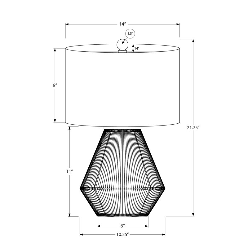Lighting, H 22 po, lampe de table, corde brune, abat-jour beige, transitionnel