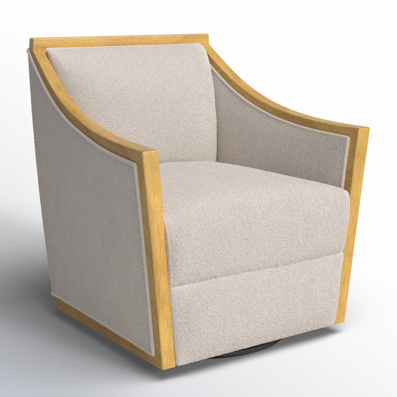 Upholstered Swivel Armchair, Beige Linen Blend