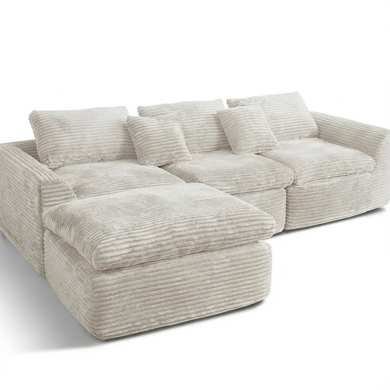 Canapé en éponge à haute résilience de 108 pouces avec coussins de nuage à double couche et configuration modulaire flexible.