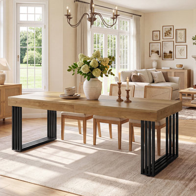 78.74''Long Dining Table, Wooden Kitchen Table with Metal Frame